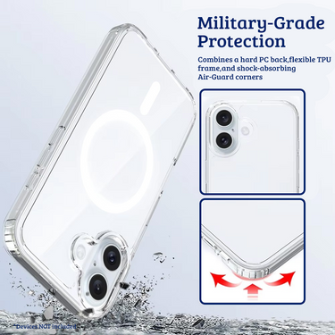 iPhone 16 Premium Clear Case Cover: High-Quality Acrylic + TPU, MagSafe Compatibility, Screen & Camera Protection, Dust-Proof Design